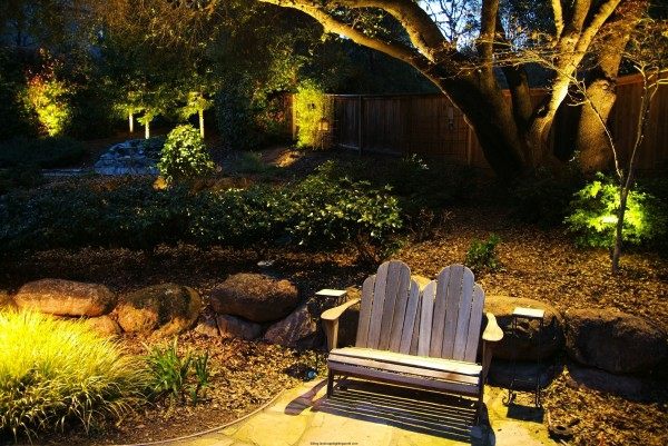 garden bench outdoor lighting