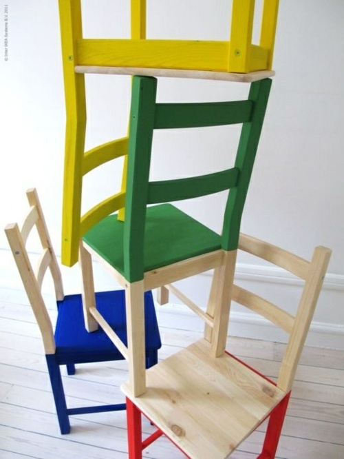 splashes of color on wooden chair