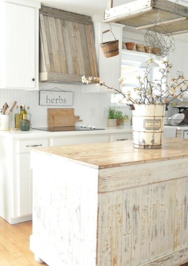 kitchen island vintage white peeling paint