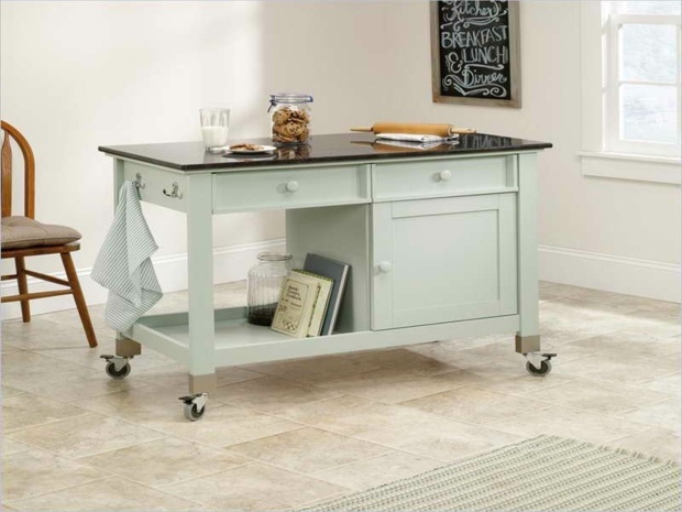 kitchen island in pastel green blue