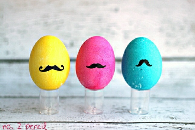 easter eggs mustache idea very creative yellow pink blue