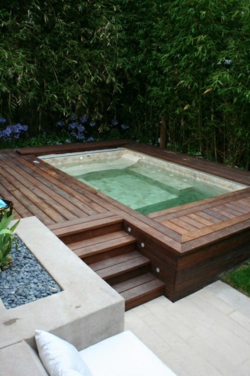 outdoor jacuzzi platform wood water rectangle bamboo