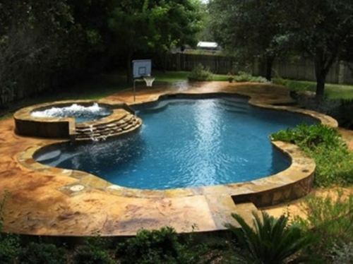 outdoor jacuzzi curved edge yellow stone blue