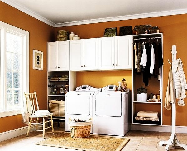 Furnishing laundry walls orange