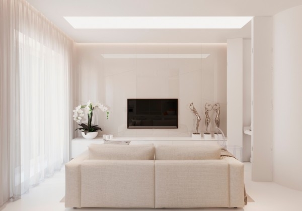 Monochrome apartment with warm modern design interior