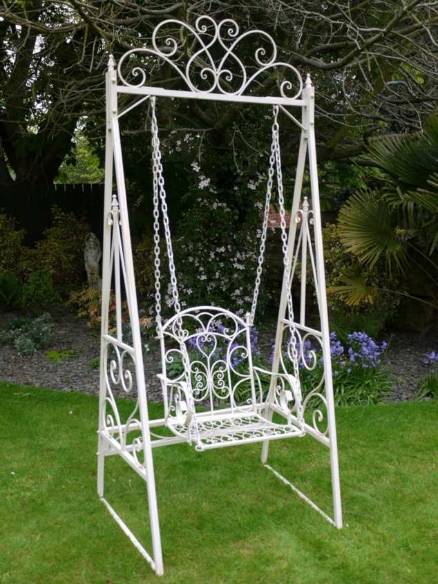 wrought iron garden swing white color