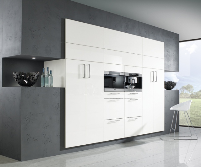 Beautiful geometric kitchen in white and gray