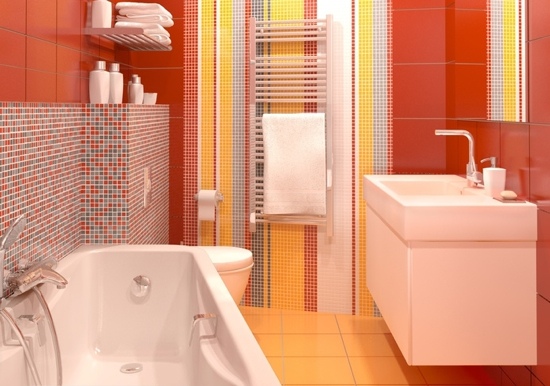 Multicolored tile in the bathroom