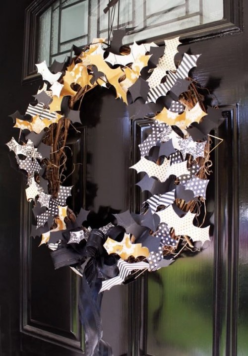 Paper bats on the door