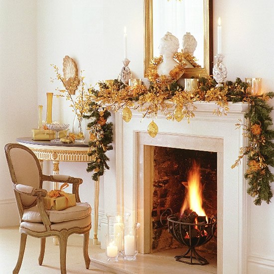 Decorative Christmas fireplace accent gold flamboyant