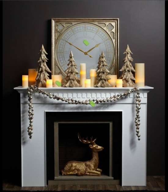 Fireplace Christmas deco minimalist aspects gold light