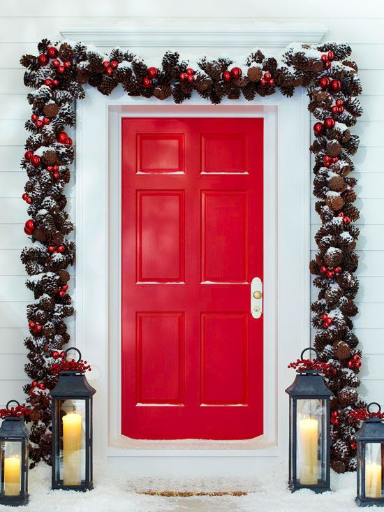 Christmas entry door red accent