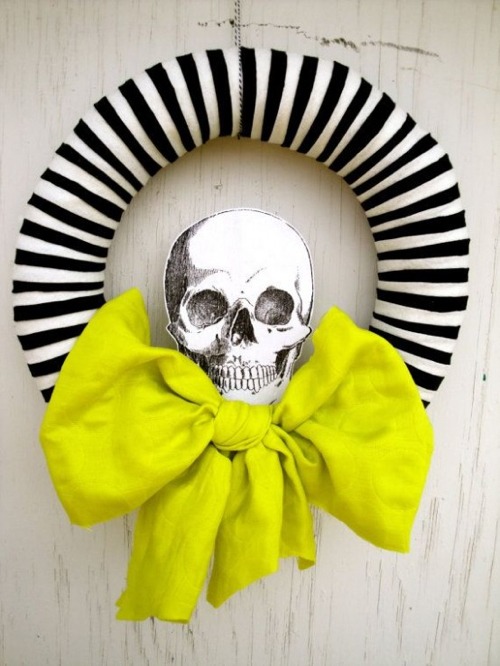 Silver skull on a door wreath