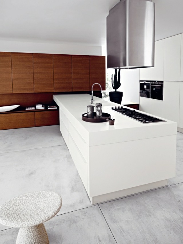 Minimalist kitchen design wood and white