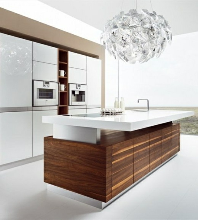 Minimalist kitchen white floor wood coating