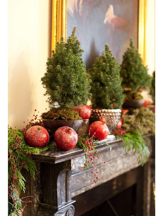 Deco Christmas fireplace storage natural pomegranate apples