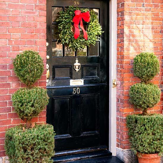 Christmas decoration door'entrée couronne ruban rouge