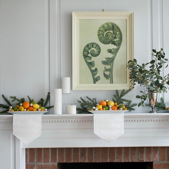 Deco fireplace Christmas fruit branches trees