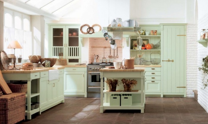 Mint color retro kitchen design