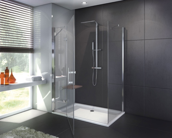italian modern shower in a black bathroom