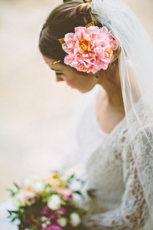 Pink flower veil