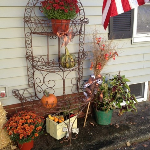 Blommor och pumpor som dekoration'automne du veranda