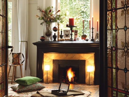 Ideas fireplace chimney Christmas flowers candles