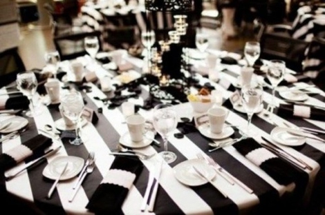 Black and white striped tablecloth