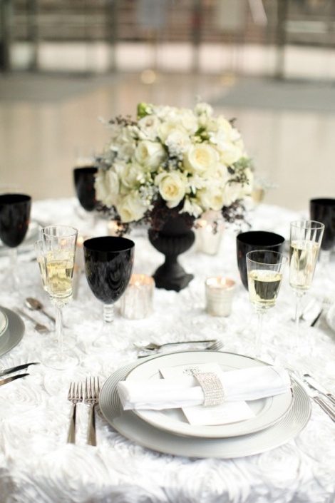 Black and white wedding table decoration