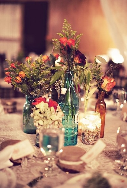 Pots glass colors wedding decoration