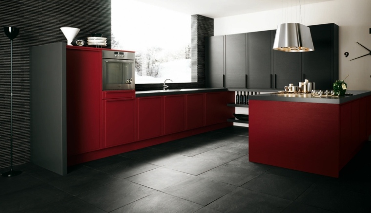 modern kitchen red gray