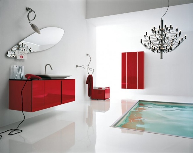 Red detail contemporary bathroom