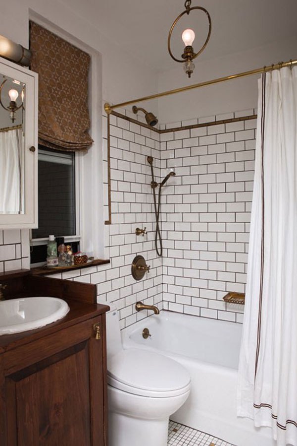Bathroom retro wood white tile