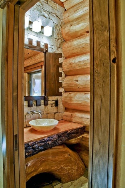 Solid wood rustic mixed bathroom