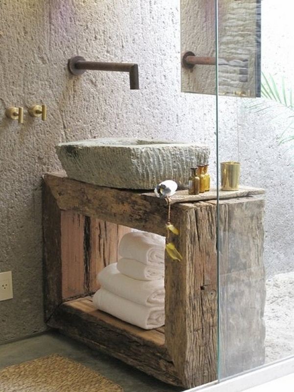 Bathroom rustic solid wood deco countryside
