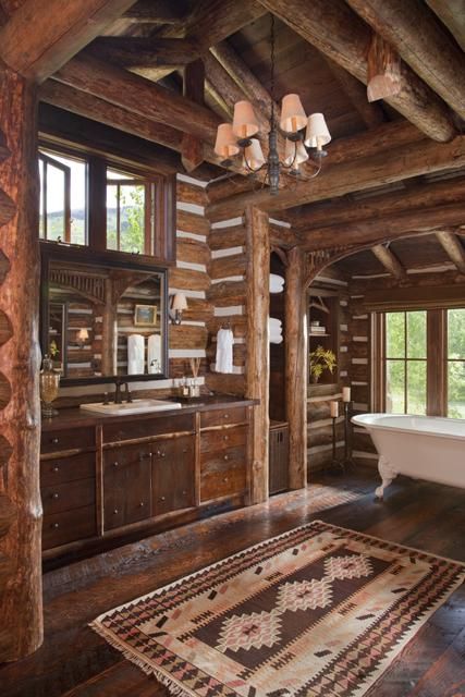 Rustic solid wood bathroom eclectic style
