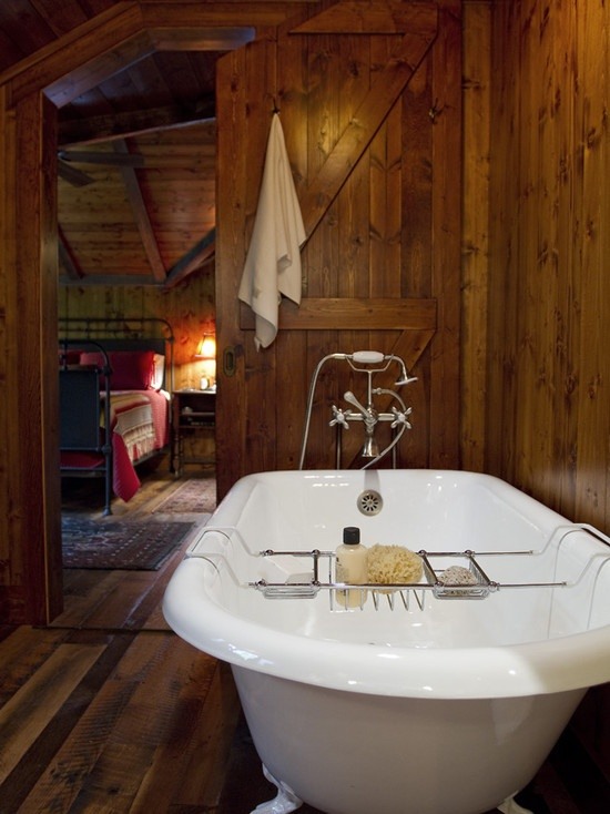 Rustic wood cabin style bathroom
