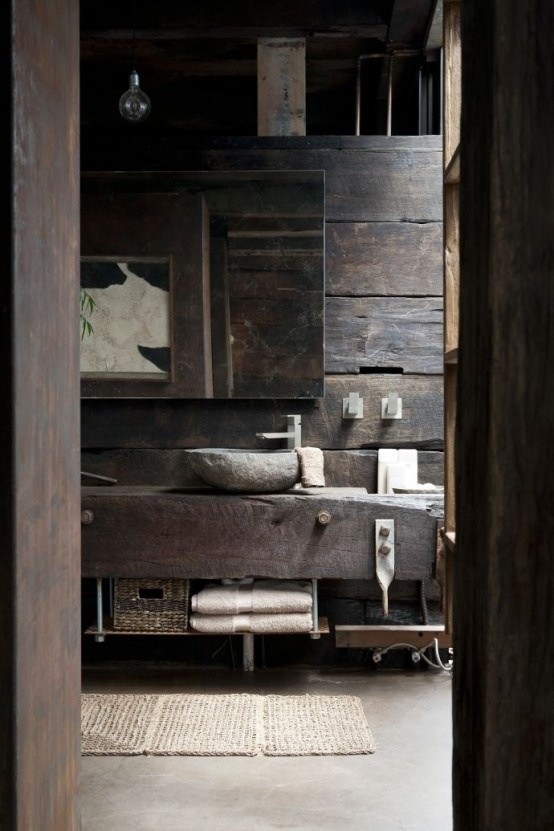 Rustic style village solid wood bathroom