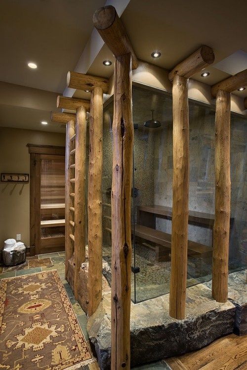 Rustic bathroom transparent stone wood