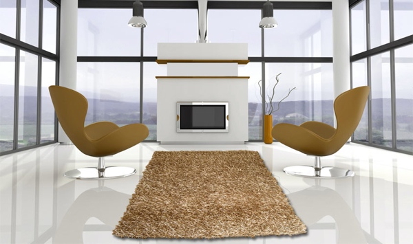 Design living room with a beige carpet