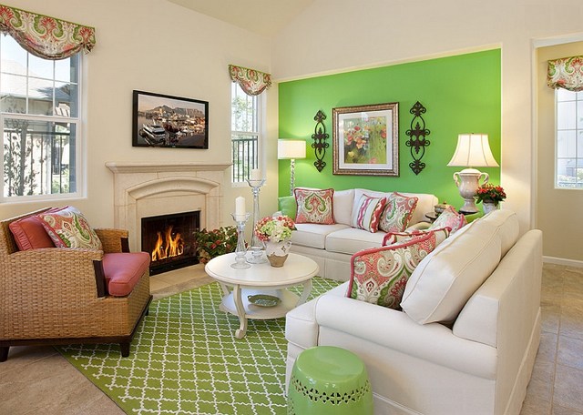 Modern living room in elegant green