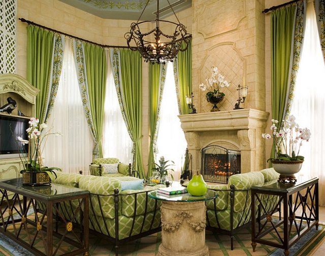 Traditional living room in green and white