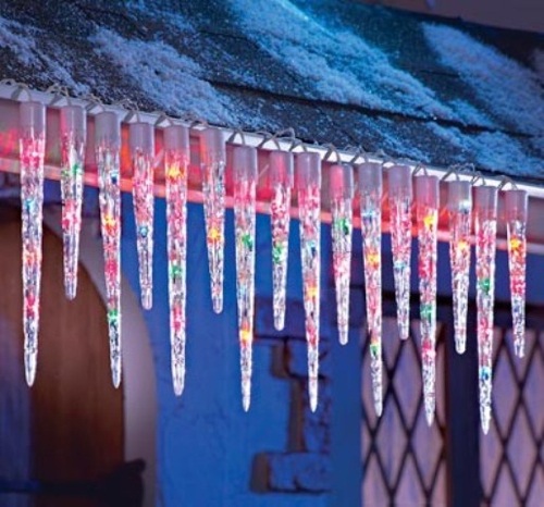 Illuminated ice stalactites