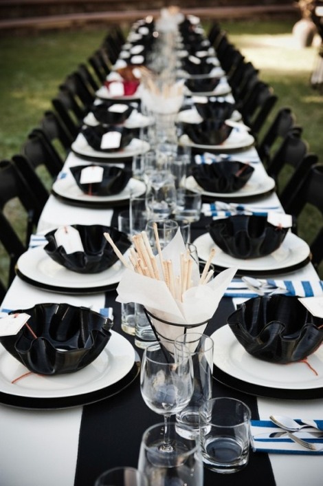 Well arranged black and white table