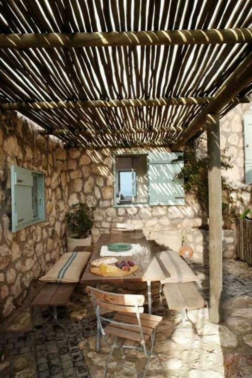 Transparent roof terrace ground stone walls