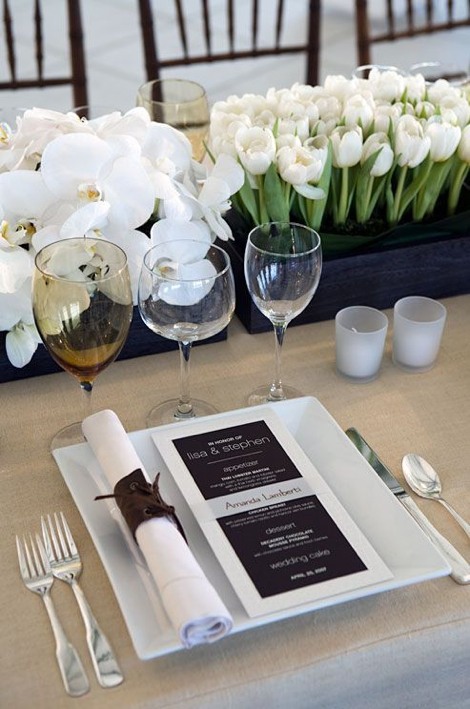 White tulips wedding table