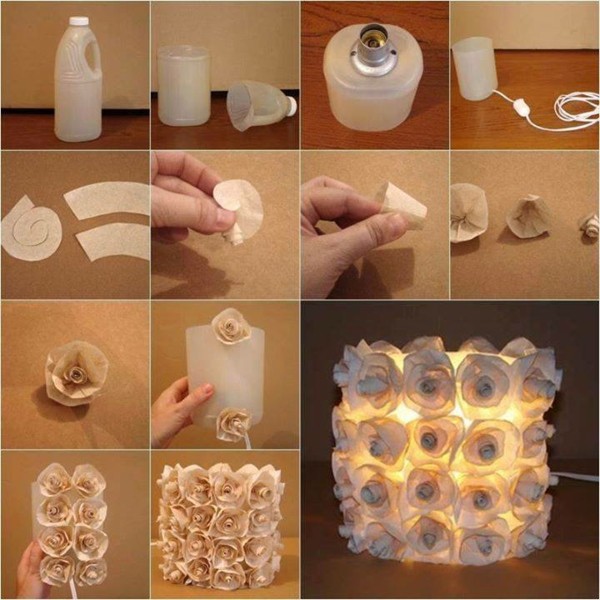 lampshade idea DIY original bottle cheap flowers flower hanging lamp