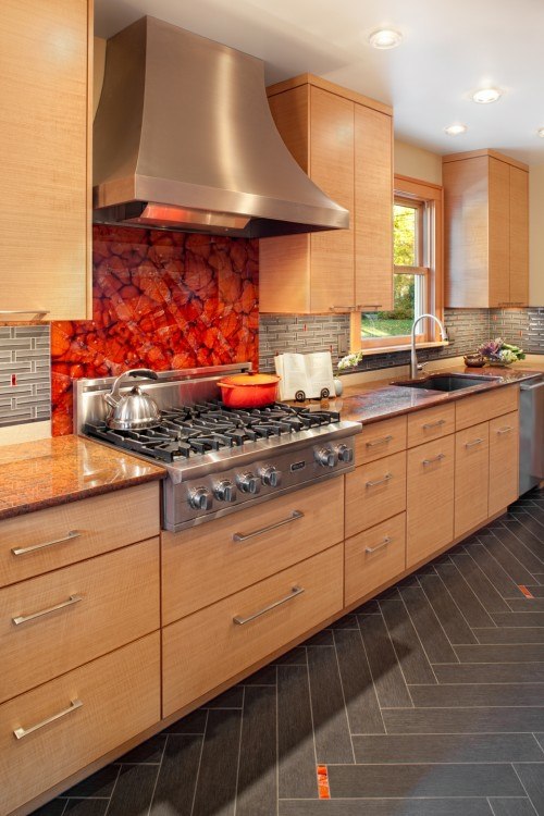 accent orange kitchen wood