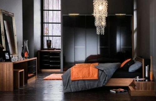 accents orange dark bedroom modern