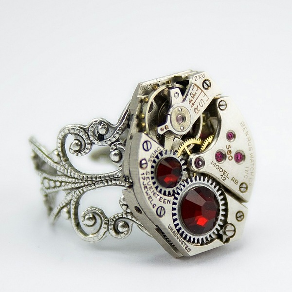 steampunk ring red stone accessories